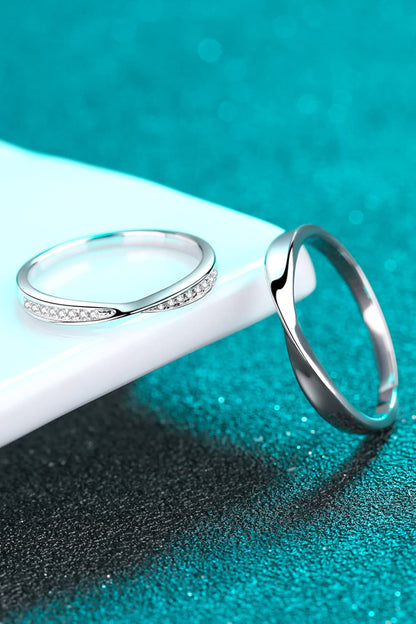 His and Hers Minimalist Sterling Silver Crossover Rings