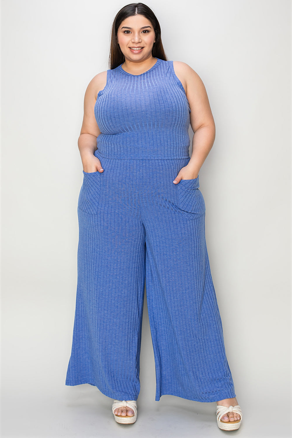 Relaxed Ribbed Two-Piece Tank and Wide-Leg Pants Set