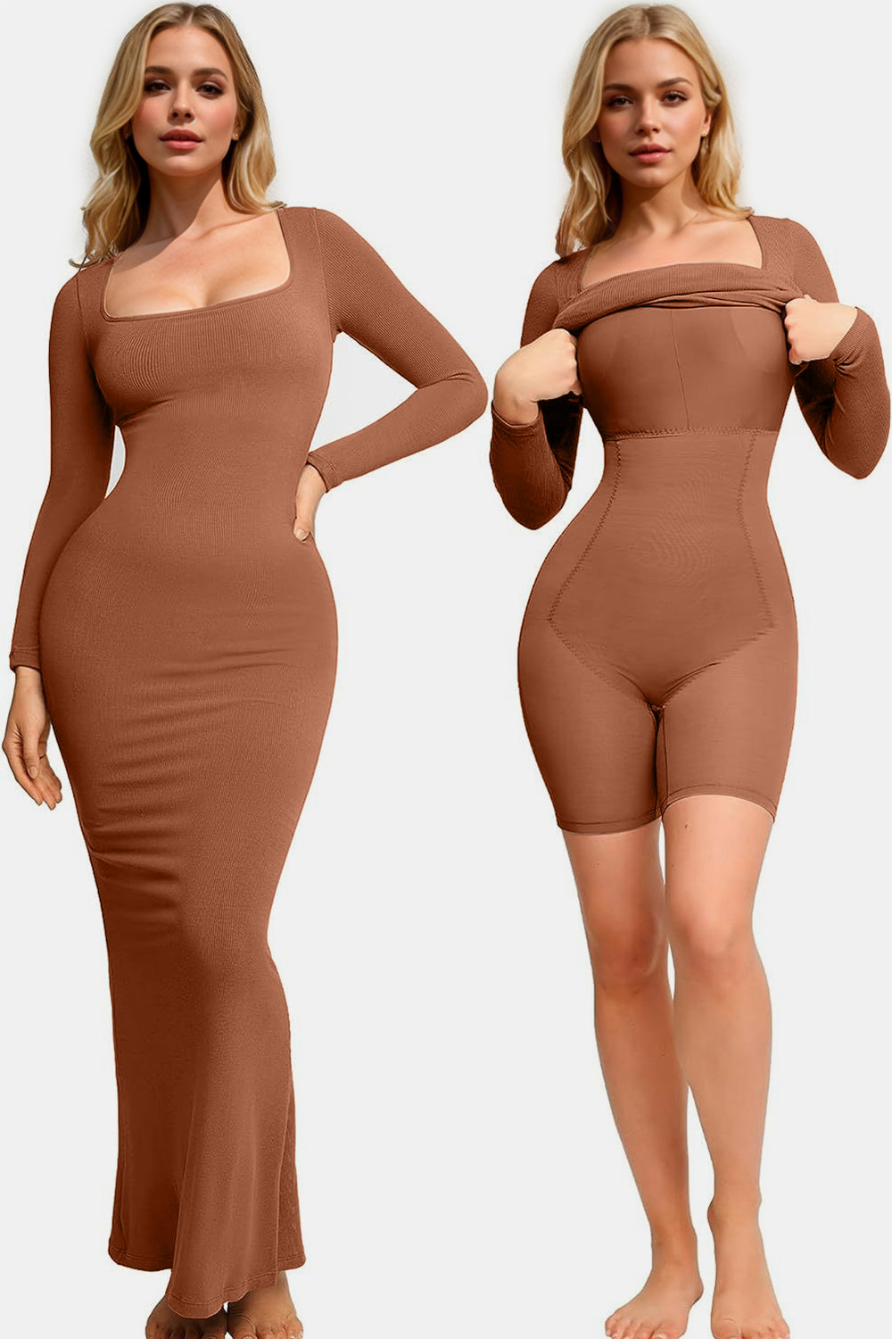 Basic Bae Built-In Shapewear Square Neck Form-Fitting Maxi Dress