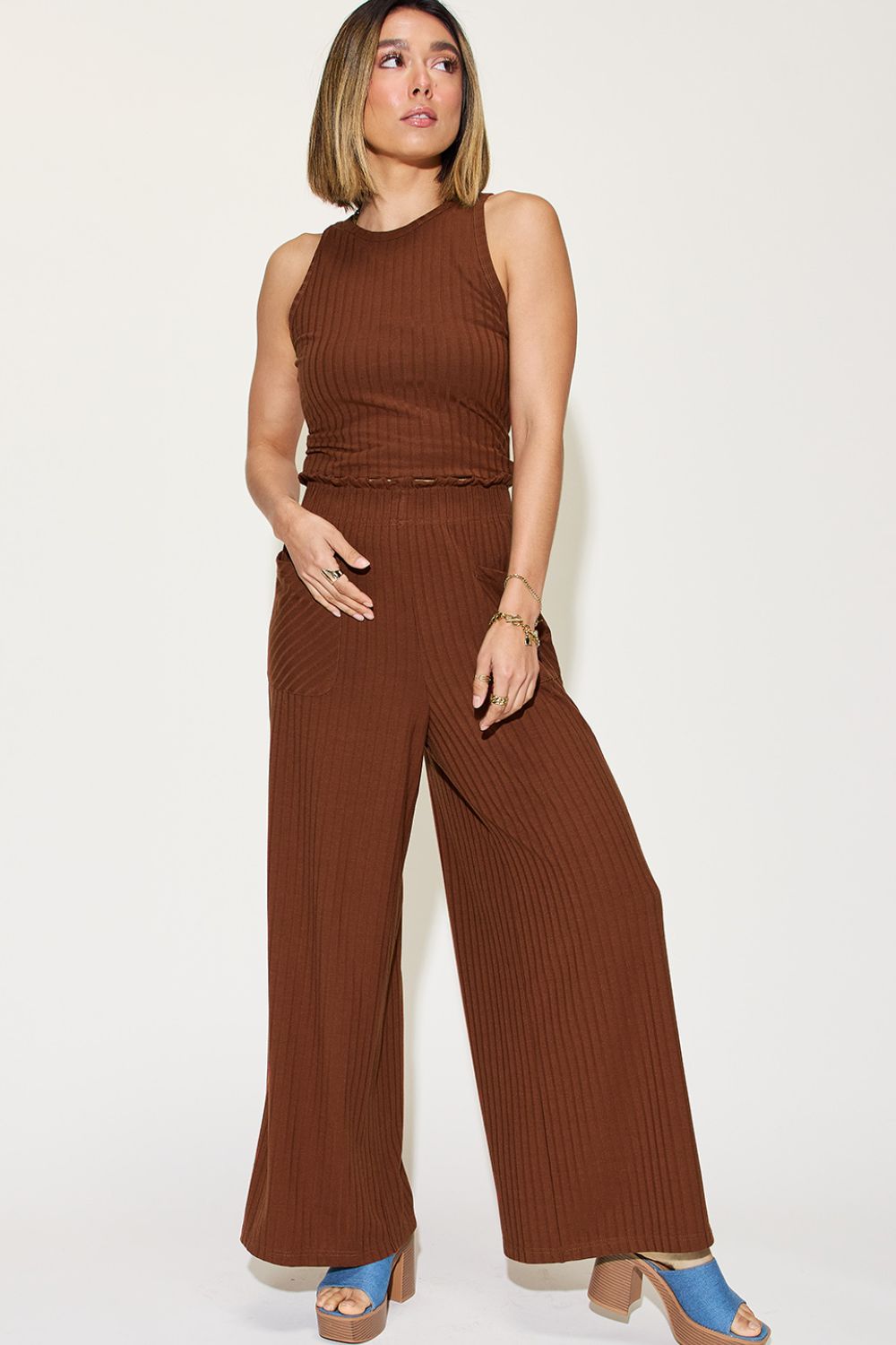 Relaxed Ribbed Two-Piece Tank and Wide-Leg Pants Set