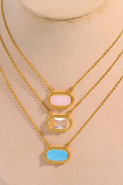 14K Gold-Plated Rectangular Oval Pendant Necklace