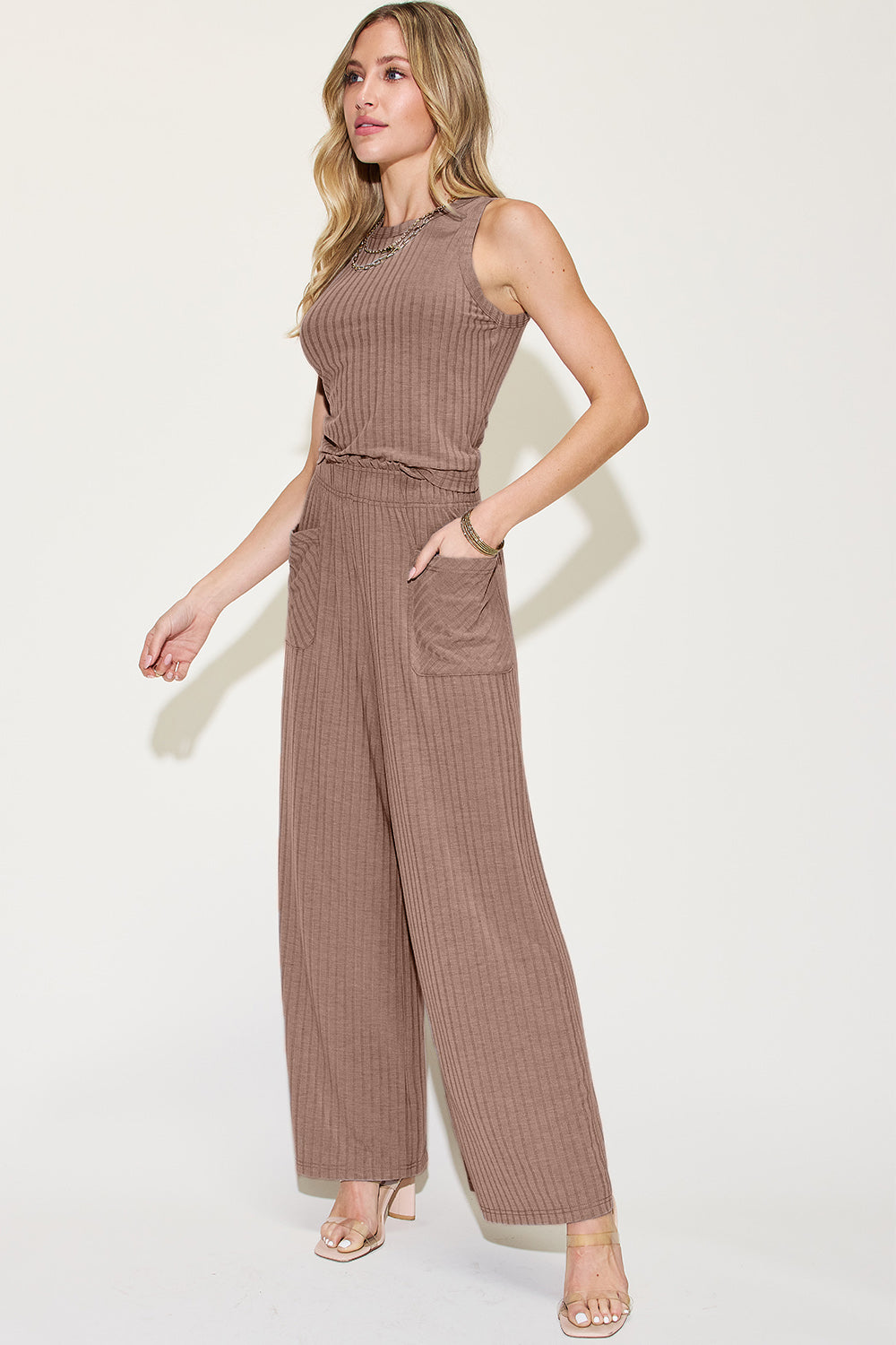 Relaxed Ribbed Two-Piece Tank and Wide-Leg Pants Set