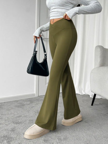 Stretch Cross-Waist Flare Pants