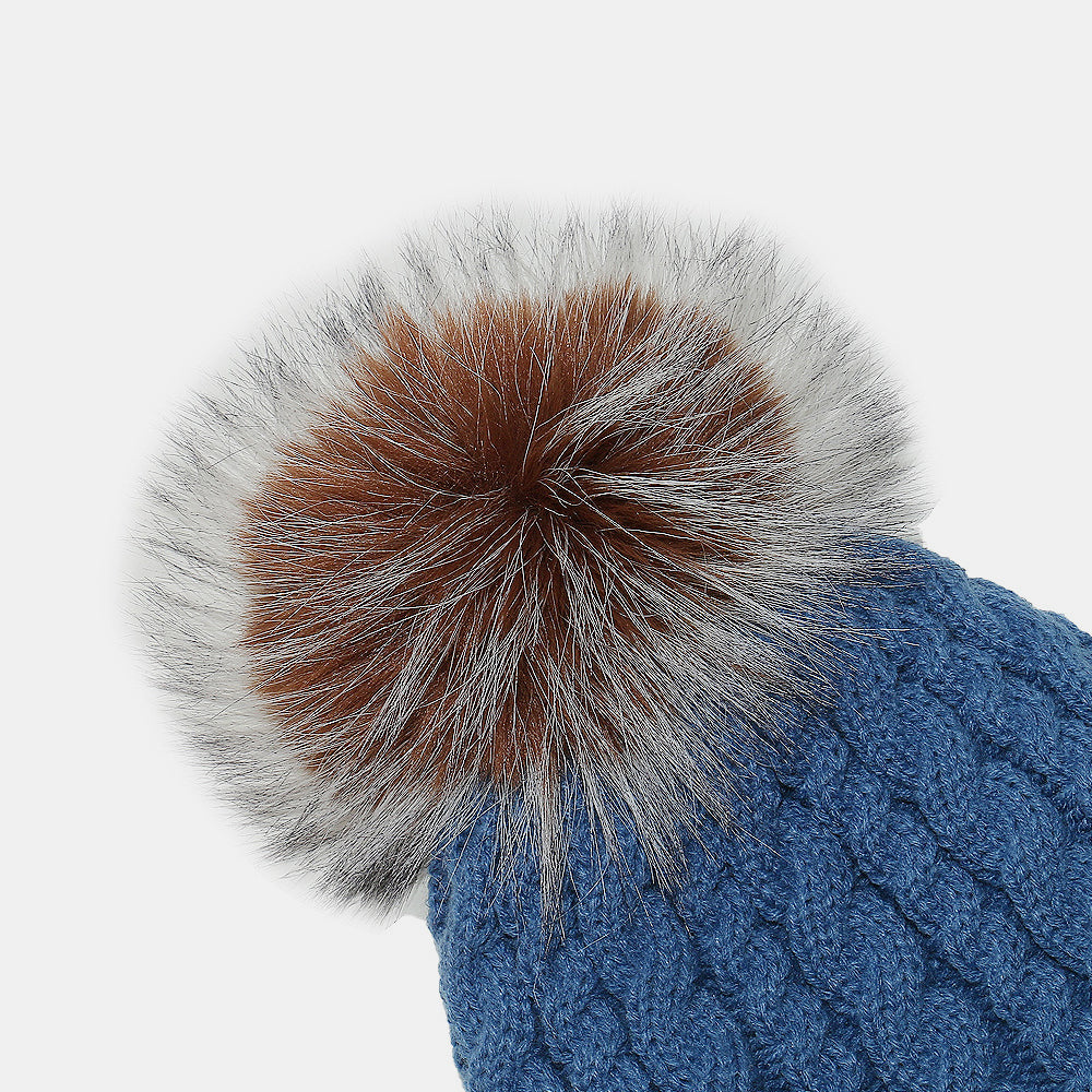 Cable Knit Winter Hat with Faux Fur Pom Pom