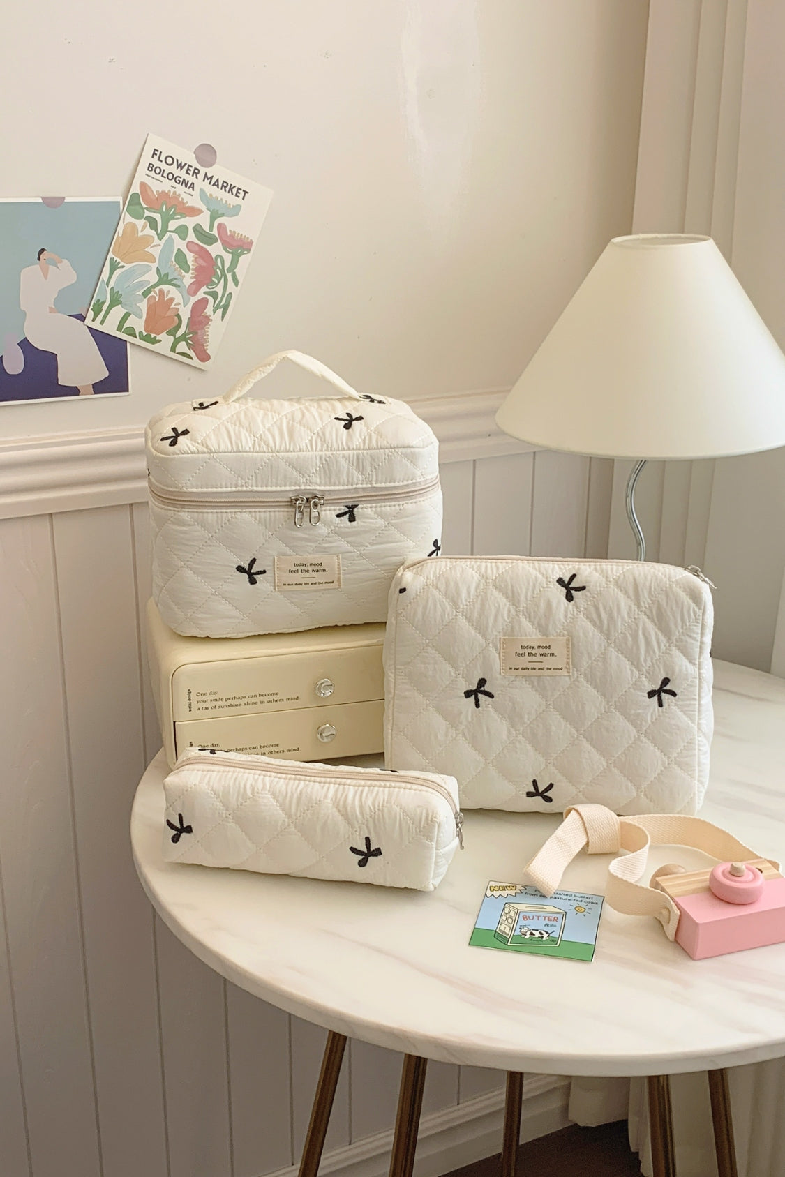 Quilted Bow 3-Piece Storage Bag Set