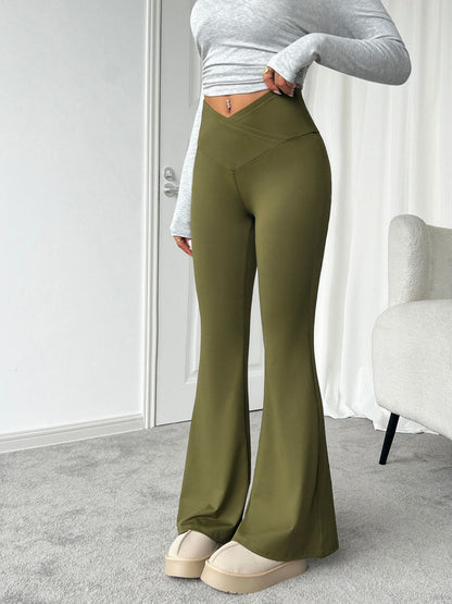 Stretch Cross-Waist Flare Pants