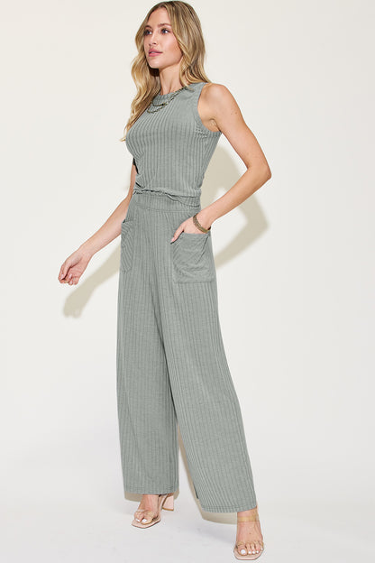 Relaxed Ribbed Two-Piece Tank and Wide-Leg Pants Set