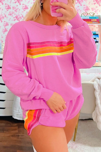 Striped Accent Pullover & Shorts Two-Piece Set