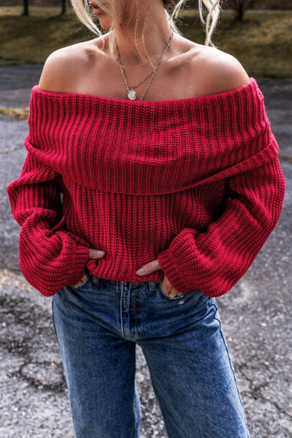 Bardot Off-Shoulder Long Sleeve Knit Sweater