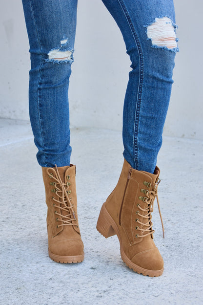 Forever Link Lace-Up Block Heel Boots with Zipper Detail