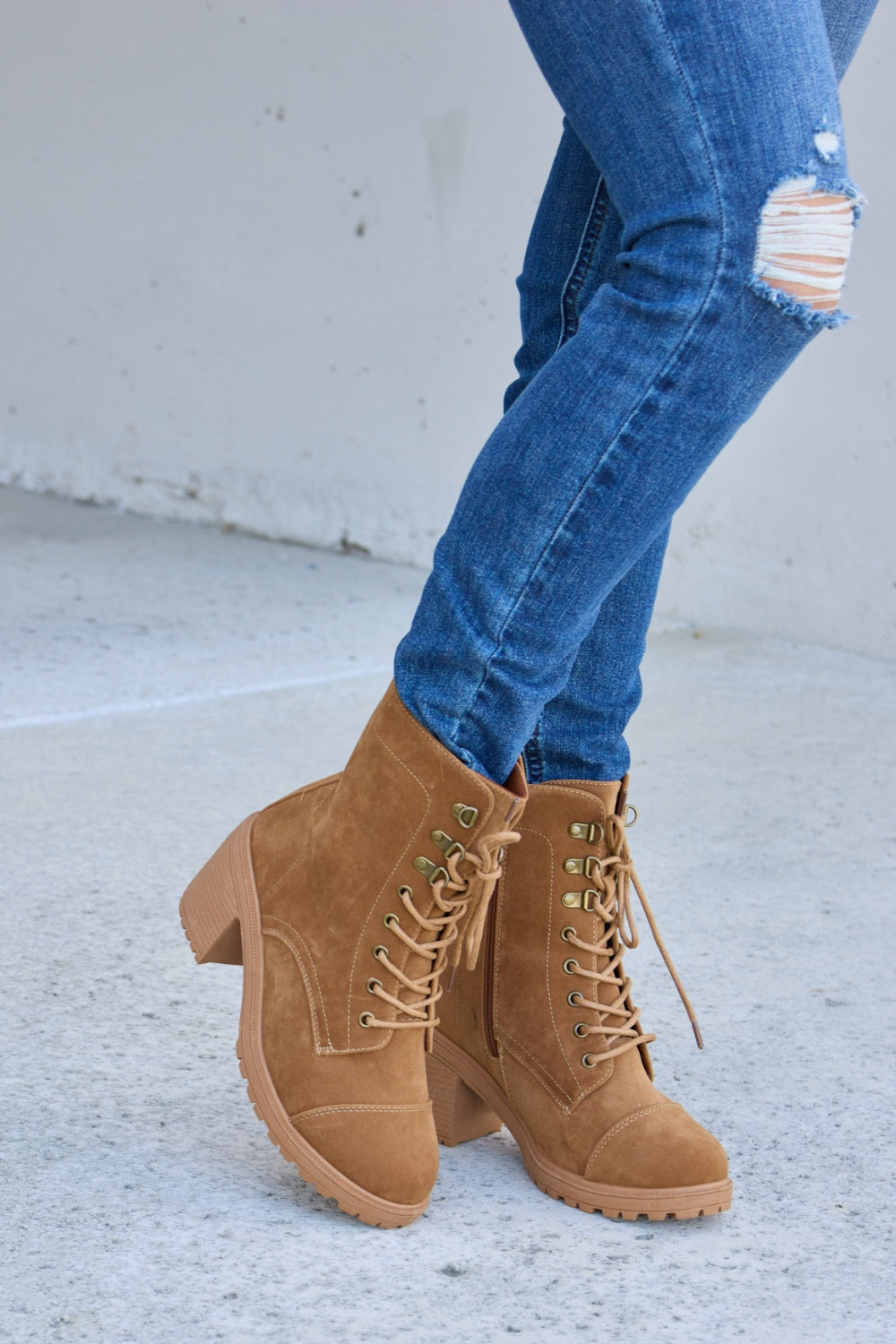 Forever Link Lace-Up Block Heel Boots with Zipper Detail