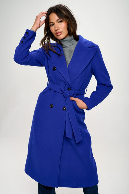 Coalition LA Royal Blue Double-Breasted Longline Belted Coat