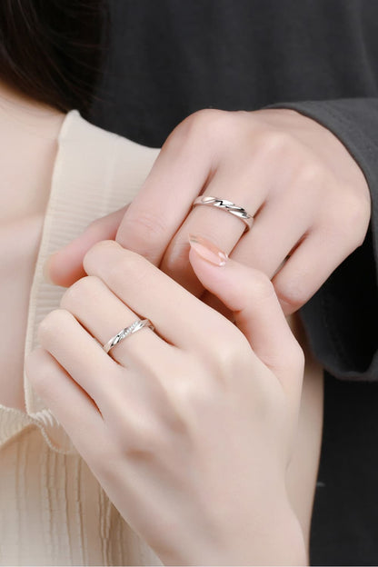 Minimalist Sterling Silver Rhodium-Plated His & Hers Ring Set