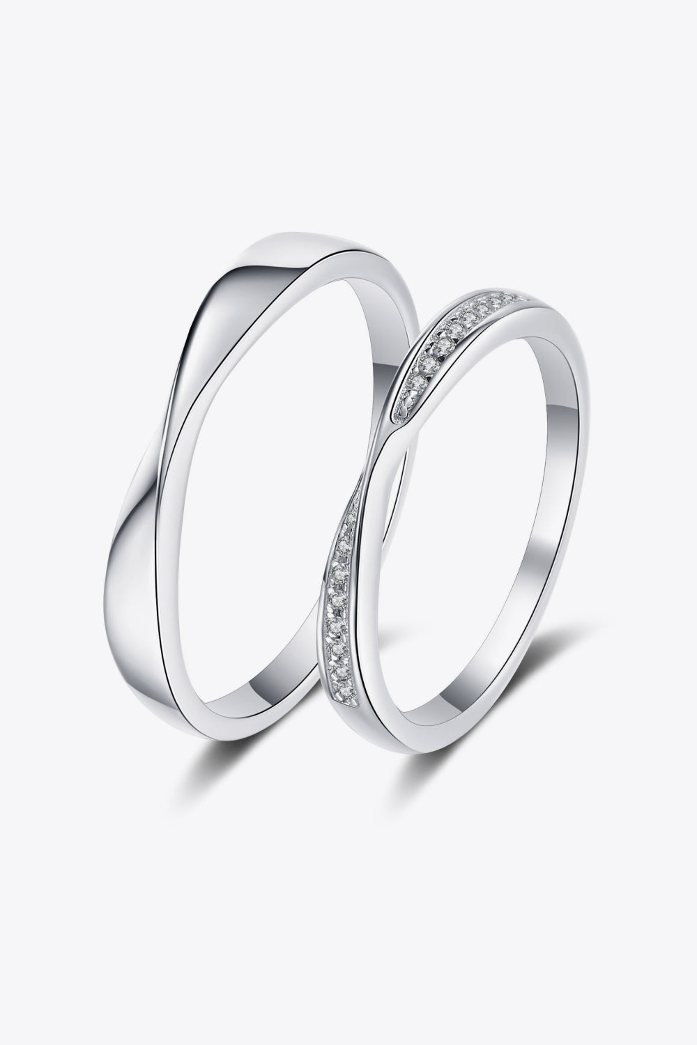 His and Hers Minimalist Sterling Silver Crossover Rings