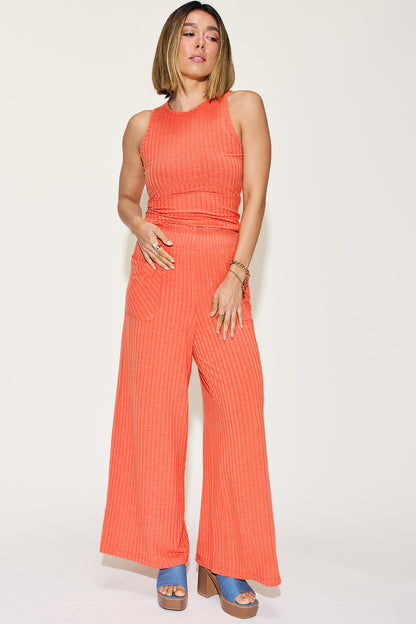 Relaxed Ribbed Two-Piece Tank and Wide-Leg Pants Set