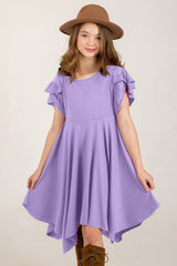 Ruffled Petal Sleeve A-Line Dress for Girls