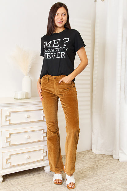 "Me? Sarcastic? Never" Letter Graphic Round Neck T-Shirt