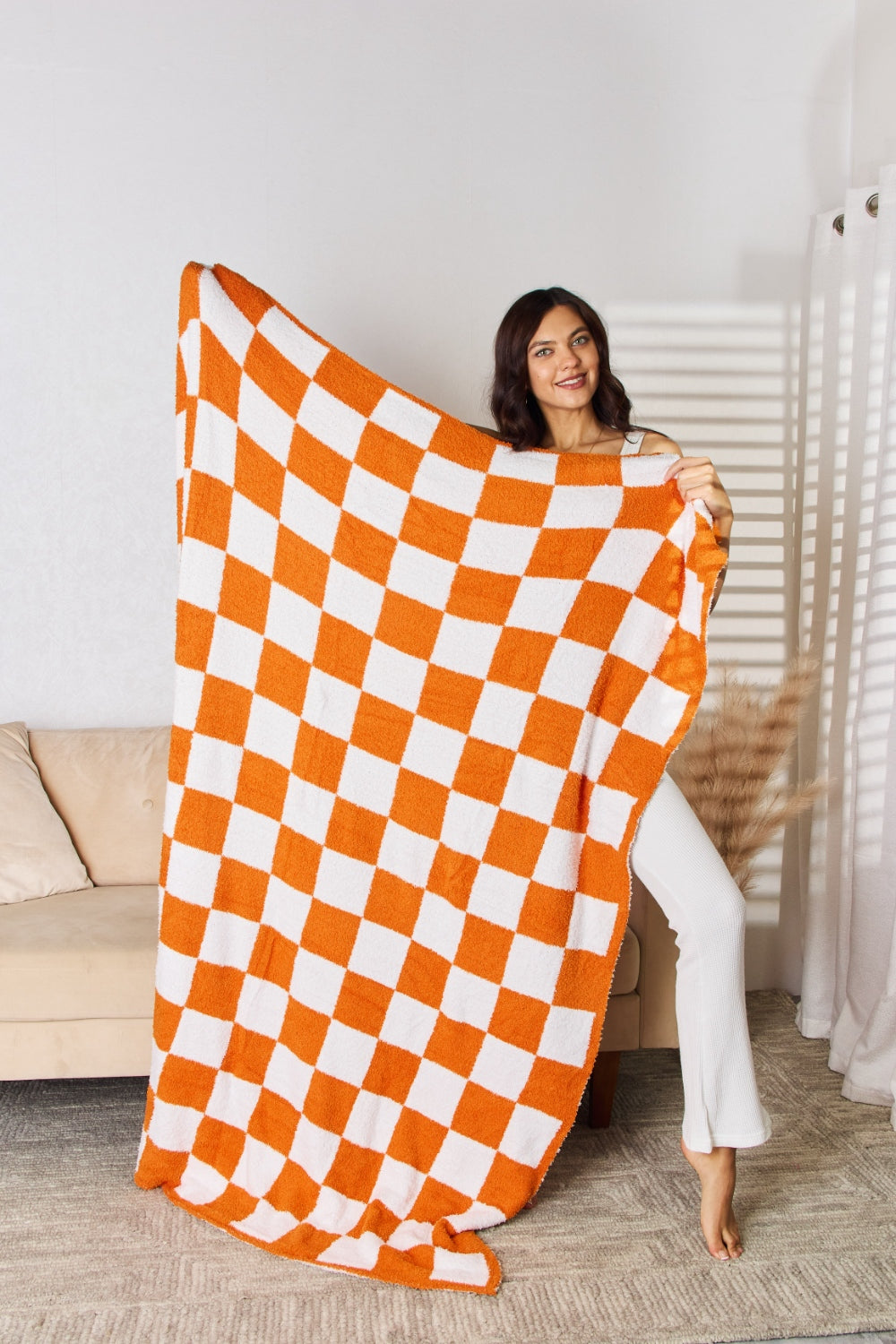 Cozy Checkered Accent Throw Blanket