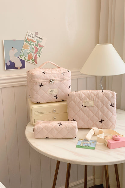 Quilted Bow 3-Piece Storage Bag Set