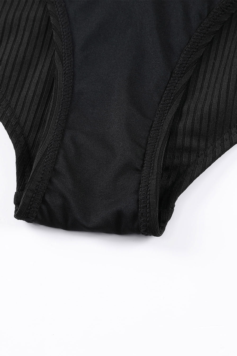 Black Adjustable Straps Ribbed Knit One-Piece Swimsuit