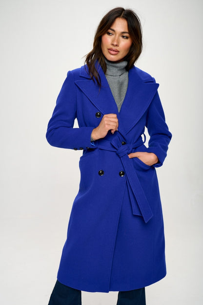 Coalition LA Royal Blue Double-Breasted Longline Belted Coat