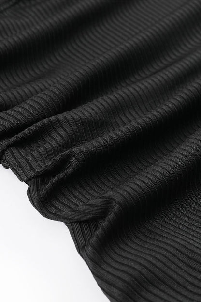 Black Adjustable Straps Ribbed Knit One-Piece Swimsuit