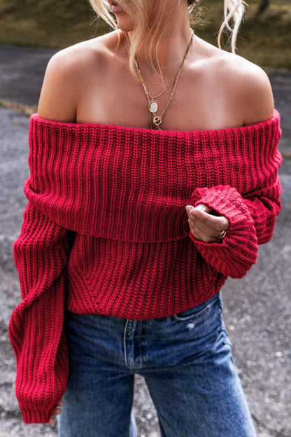 Bardot Off-Shoulder Long Sleeve Knit Sweater