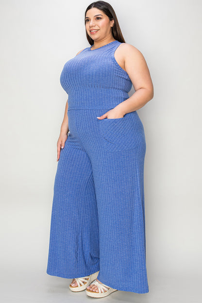 Relaxed Ribbed Two-Piece Tank and Wide-Leg Pants Set