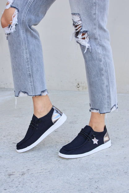 Navy Slip-On Sneakers with Silver Star Accent