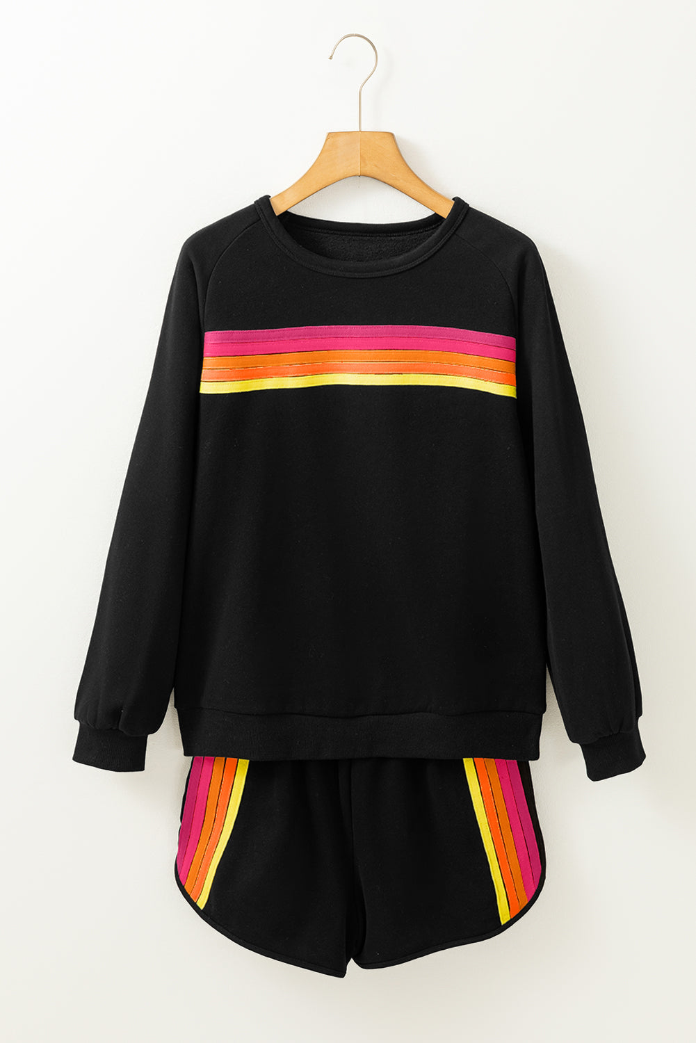 Striped Accent Pullover & Shorts Two-Piece Set