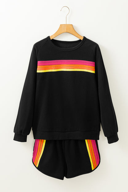 Striped Accent Pullover & Shorts Two-Piece Set