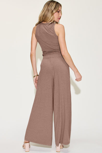 Relaxed Ribbed Two-Piece Tank and Wide-Leg Pants Set