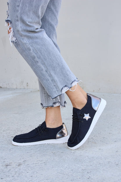 Navy Slip-On Sneakers with Silver Star Accent