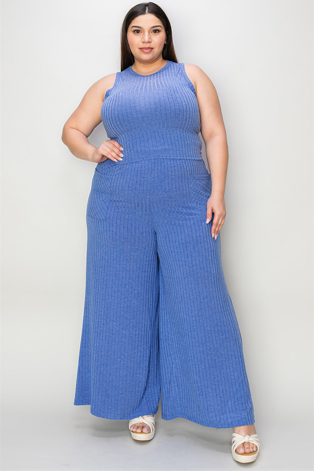 Relaxed Ribbed Two-Piece Tank and Wide-Leg Pants Set