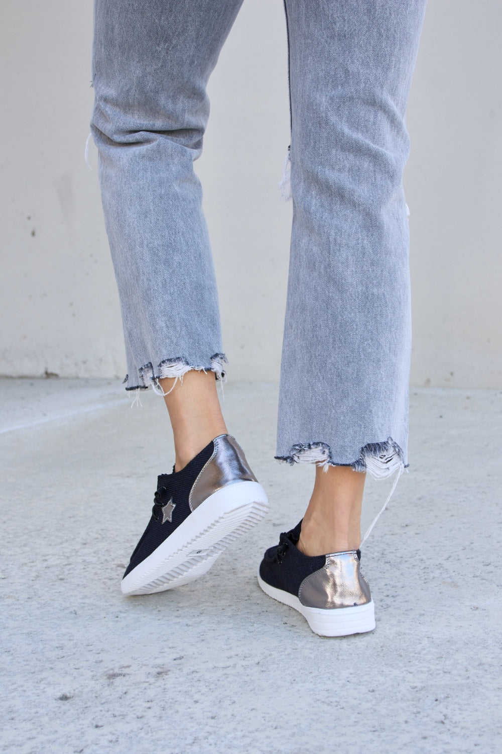 Navy Slip-On Sneakers with Silver Star Accent