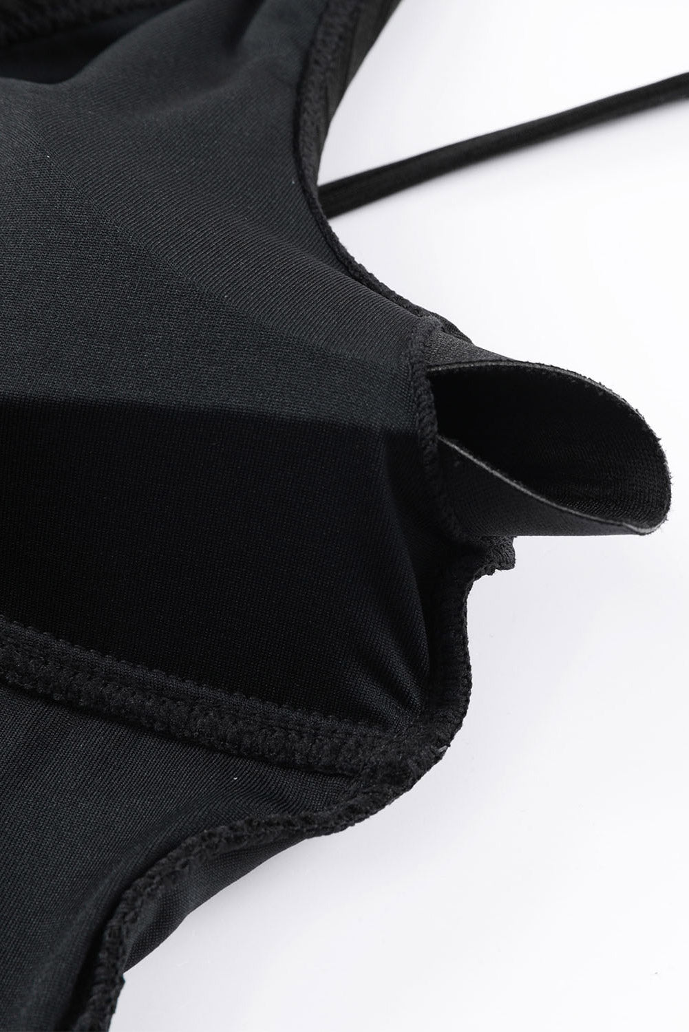 Black Adjustable Straps Ribbed Knit One-Piece Swimsuit