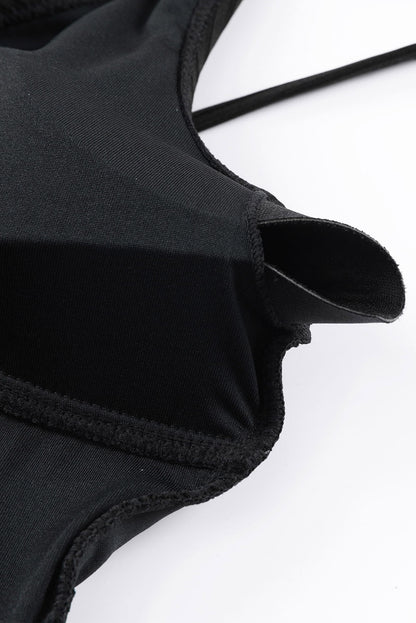 Black Adjustable Straps Ribbed Knit One-Piece Swimsuit