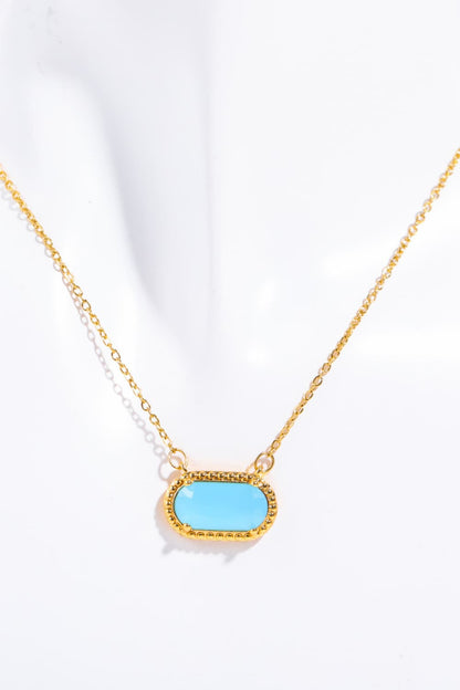 14K Gold-Plated Rectangular Oval Pendant Necklace