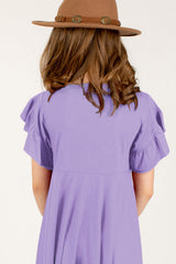 Ruffled Petal Sleeve A-Line Dress for Girls