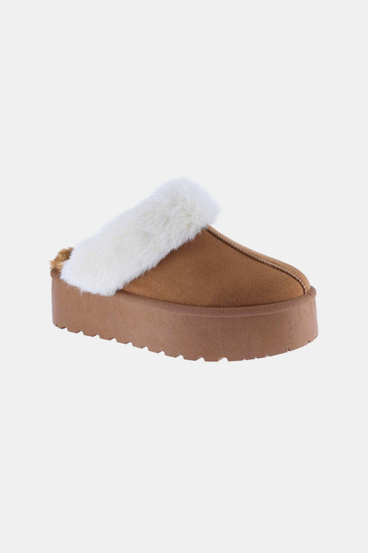 Cozy Faux Fur-Trim Platform Slippers