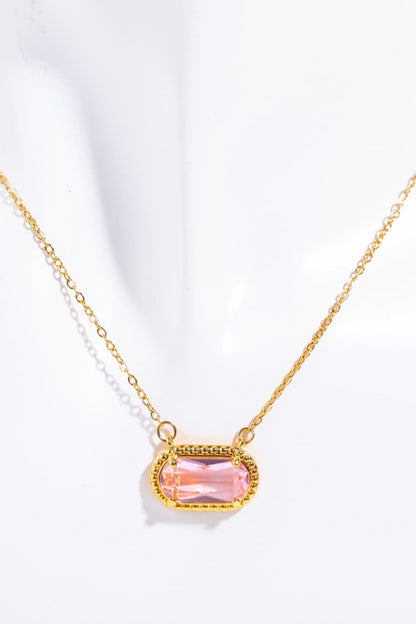 14K Gold-Plated Rectangular Oval Pendant Necklace