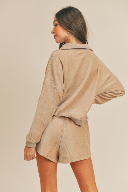 Corduroy Half-Zip Top and Shorts Set