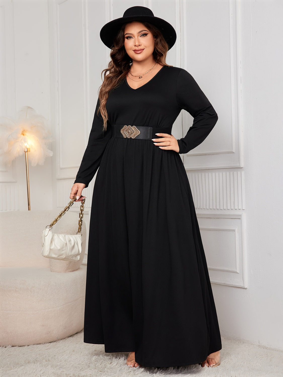 Plus Size Cutout Scoop-Back V-Neck Maxi Dress