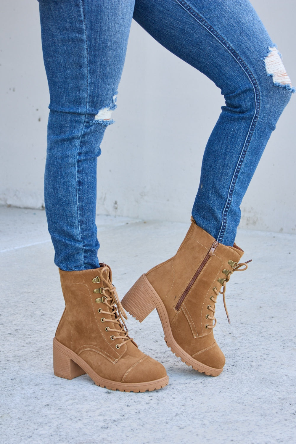 Forever Link Lace-Up Block Heel Boots with Zipper Detail