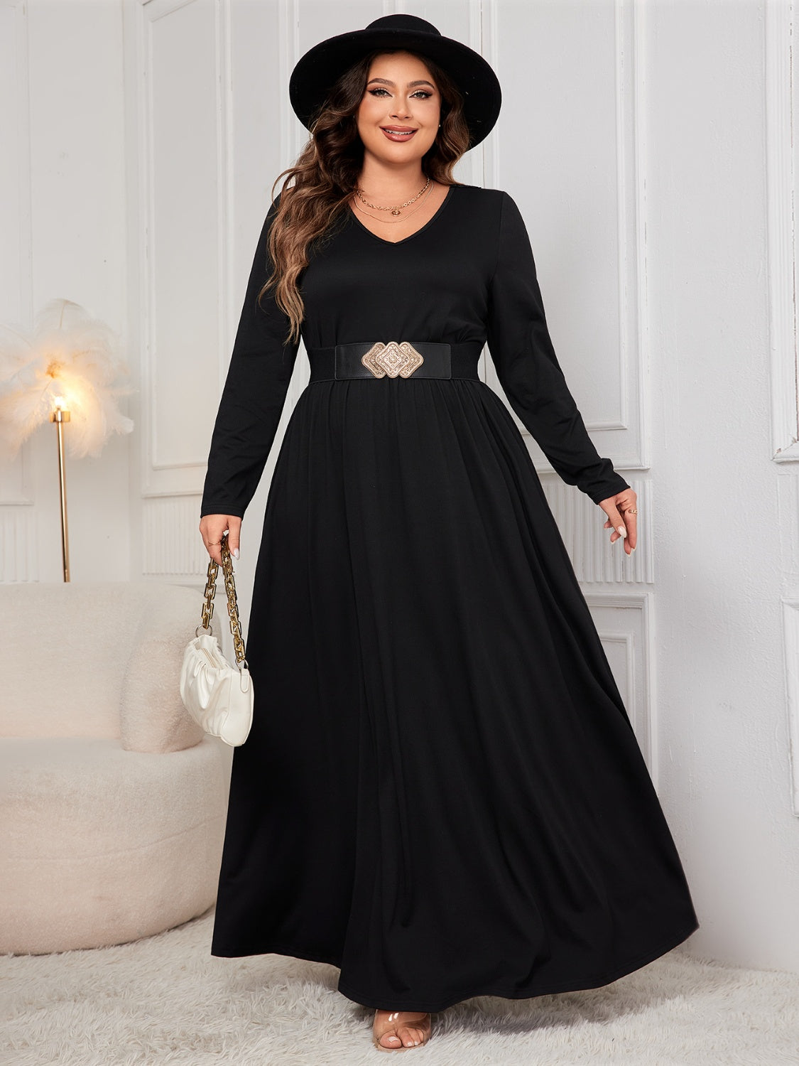 Plus Size Cutout Scoop-Back V-Neck Maxi Dress