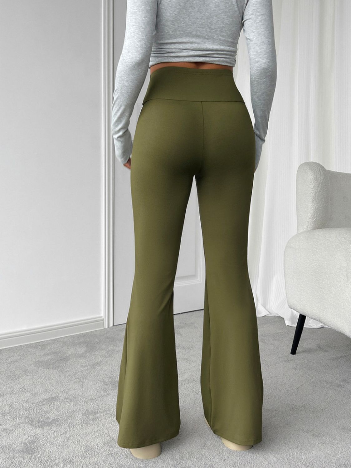 Stretch Cross-Waist Flare Pants