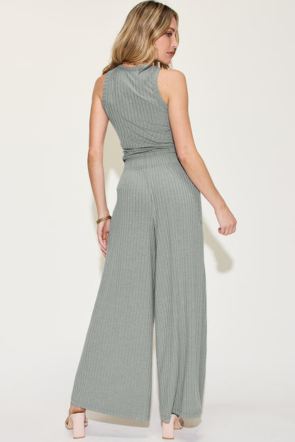 Relaxed Ribbed Two-Piece Tank and Wide-Leg Pants Set