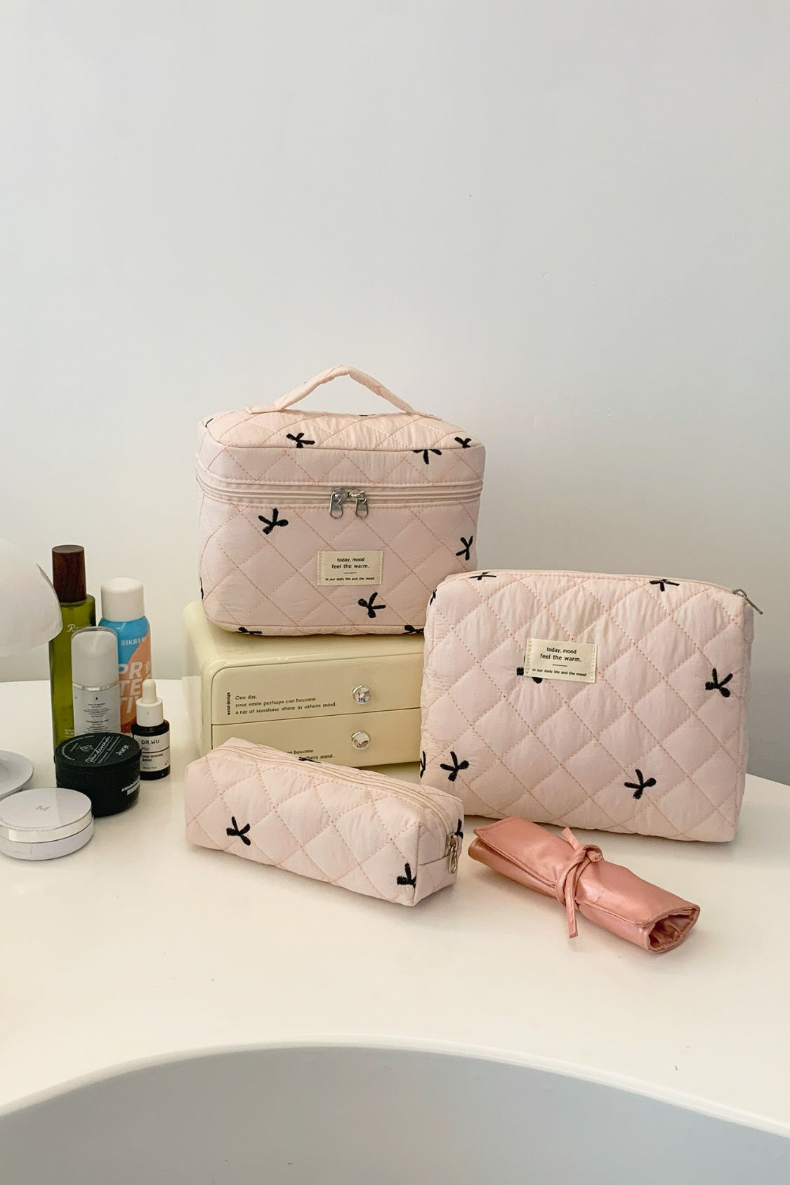 Quilted Bow 3-Piece Storage Bag Set